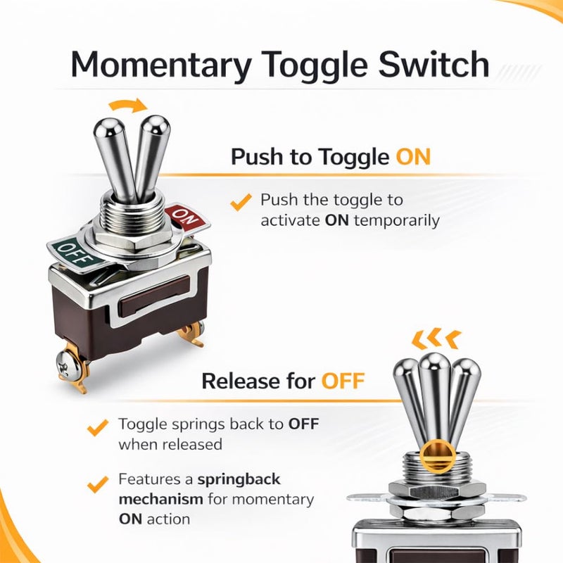 MGI SpeedWare 2-Pin SPST Momentary Metal Toggle Switch (ON)/Off | 20 Amp at 12VDC 125VAC | with Waterproof Boots (5-Pack) - Image 3